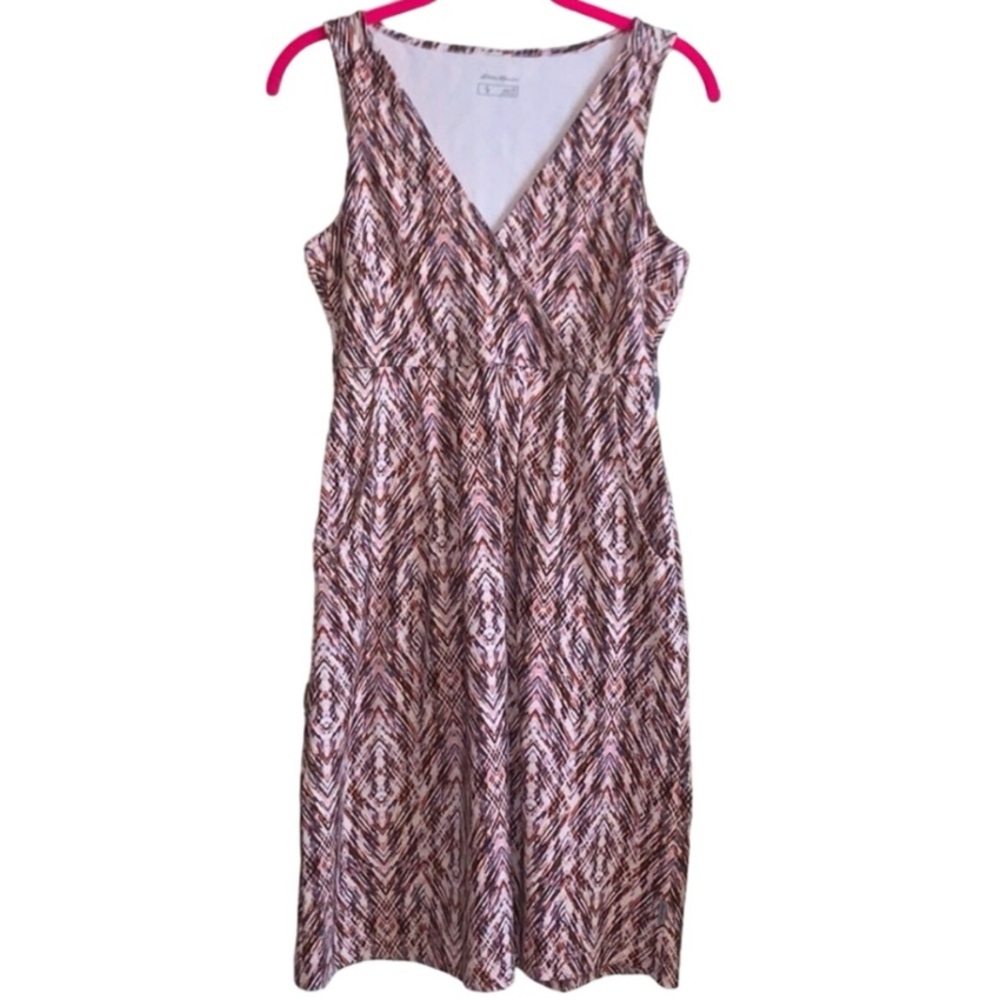 Eddie Bauer Light Pink Purple Cream Tank Top Knee Length Dress W/ Pockets Sz XS